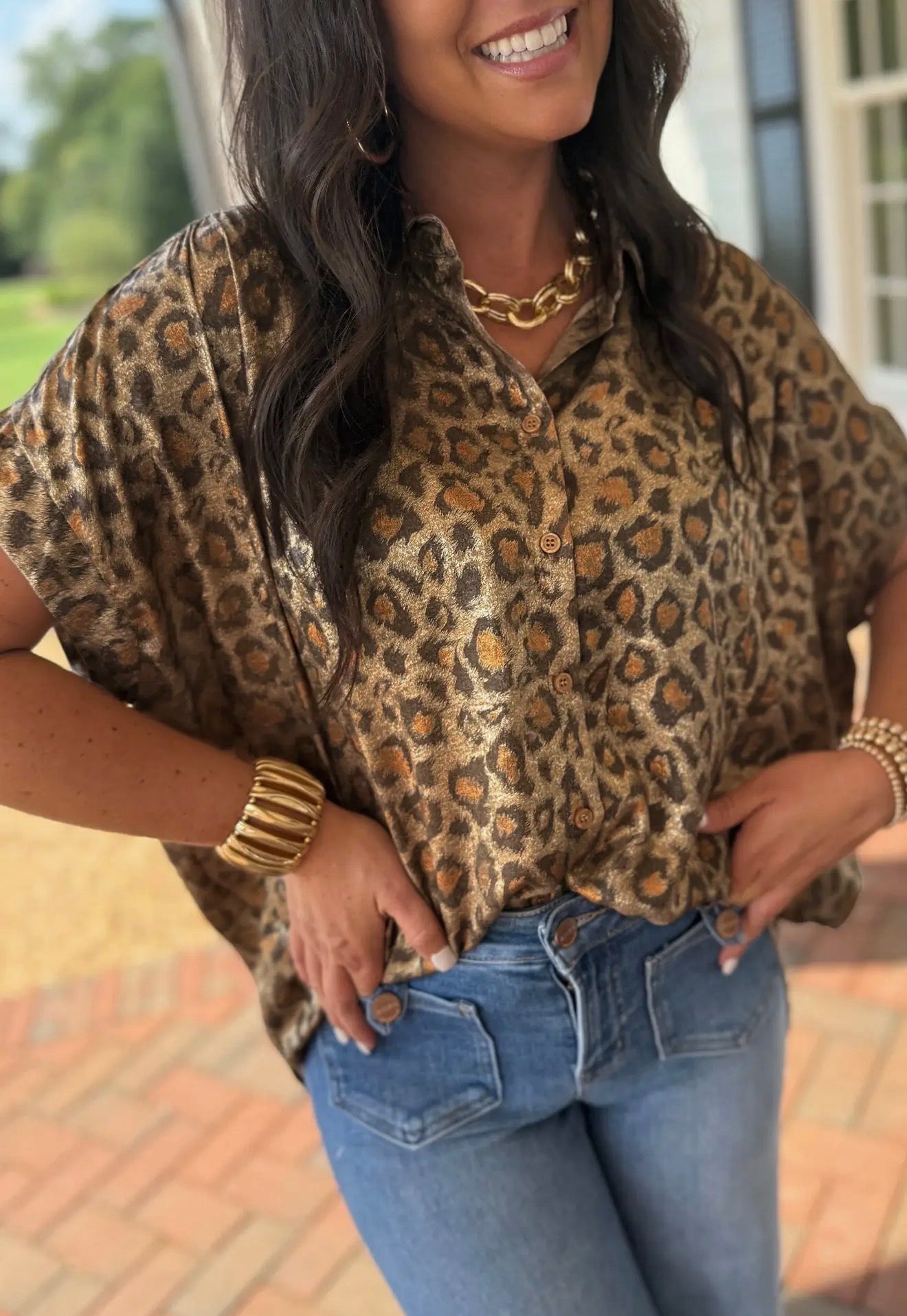 Gold metallic leopard top