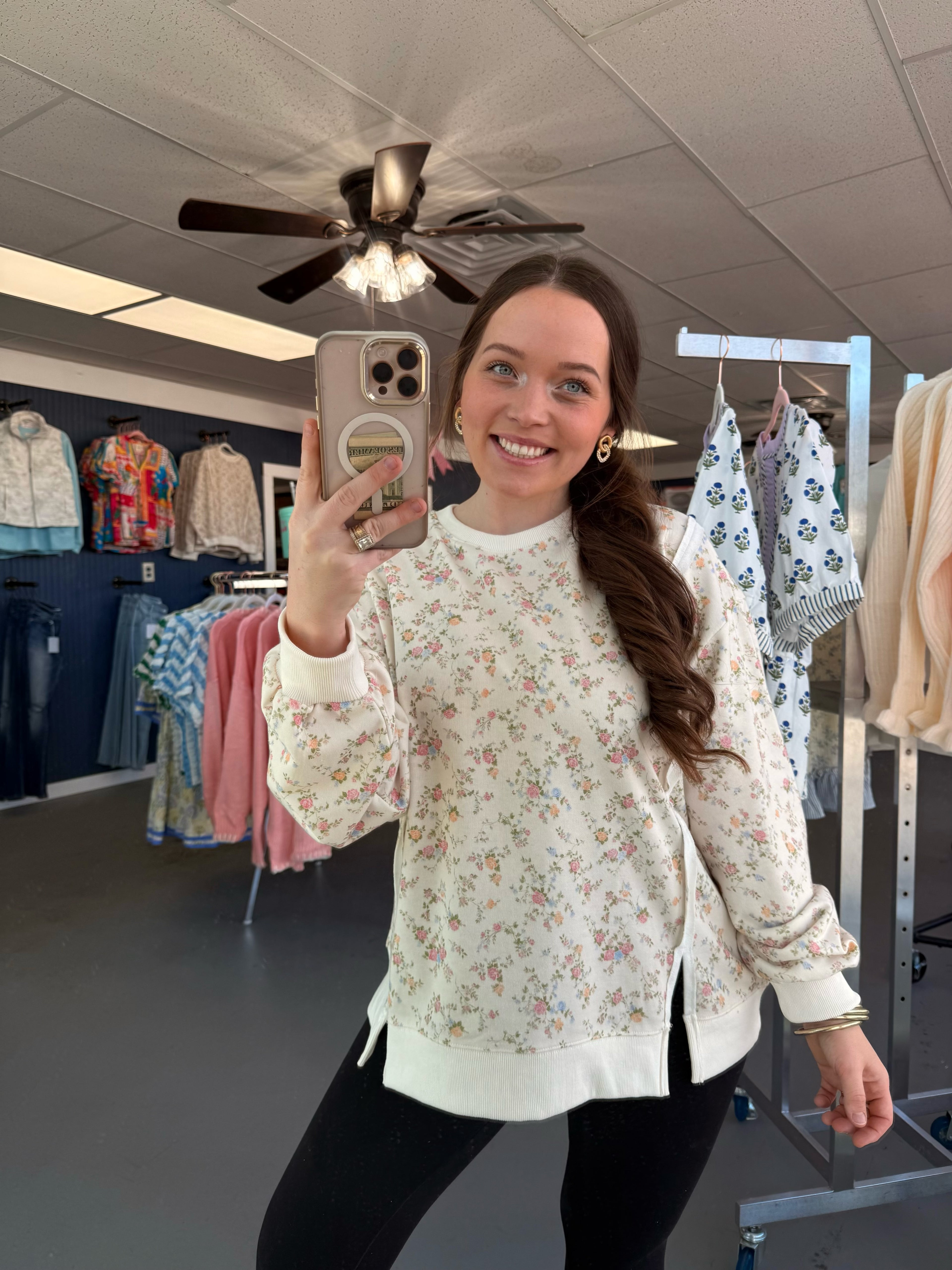 Ivory floral crew