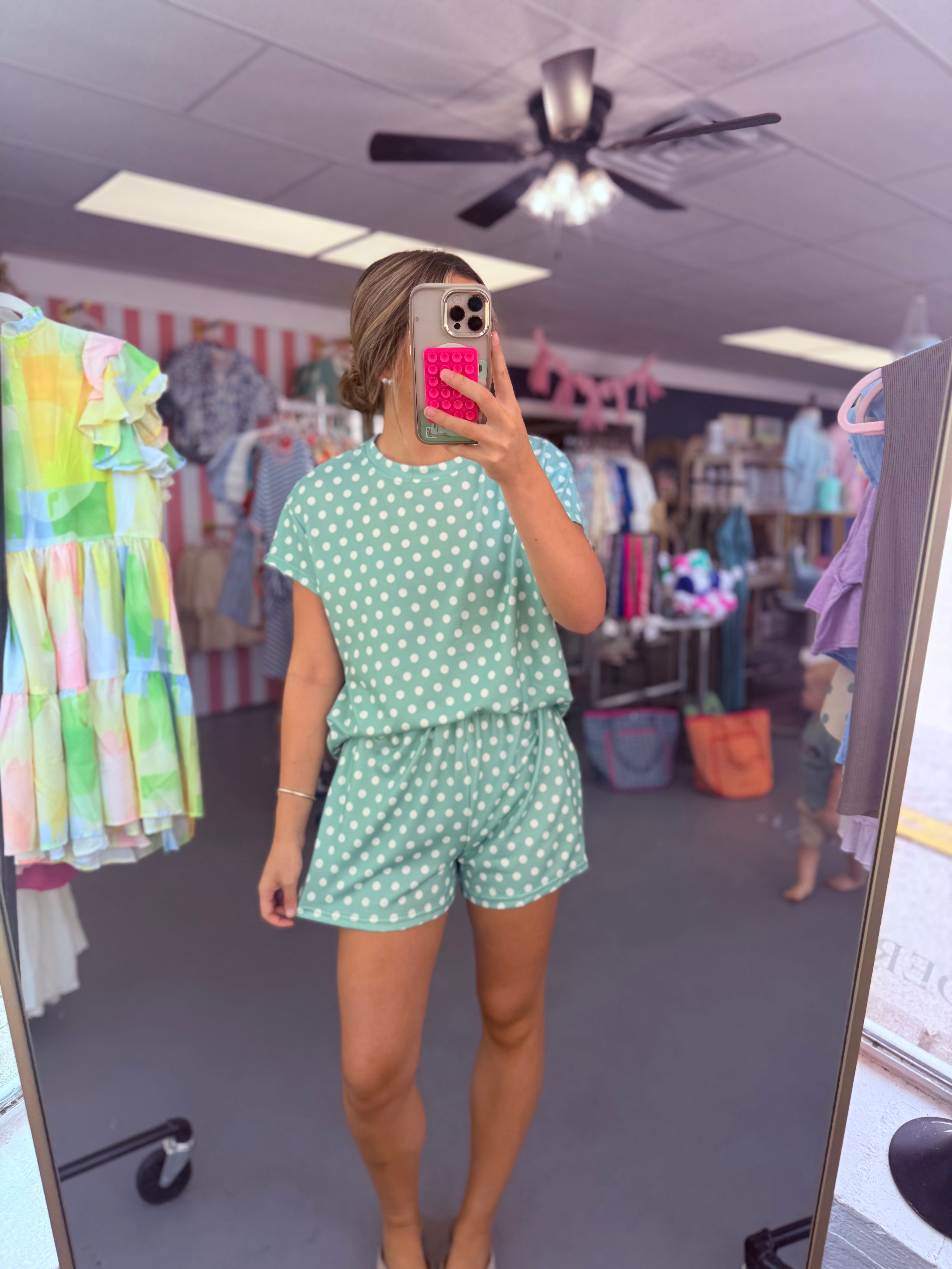 green polka dot set