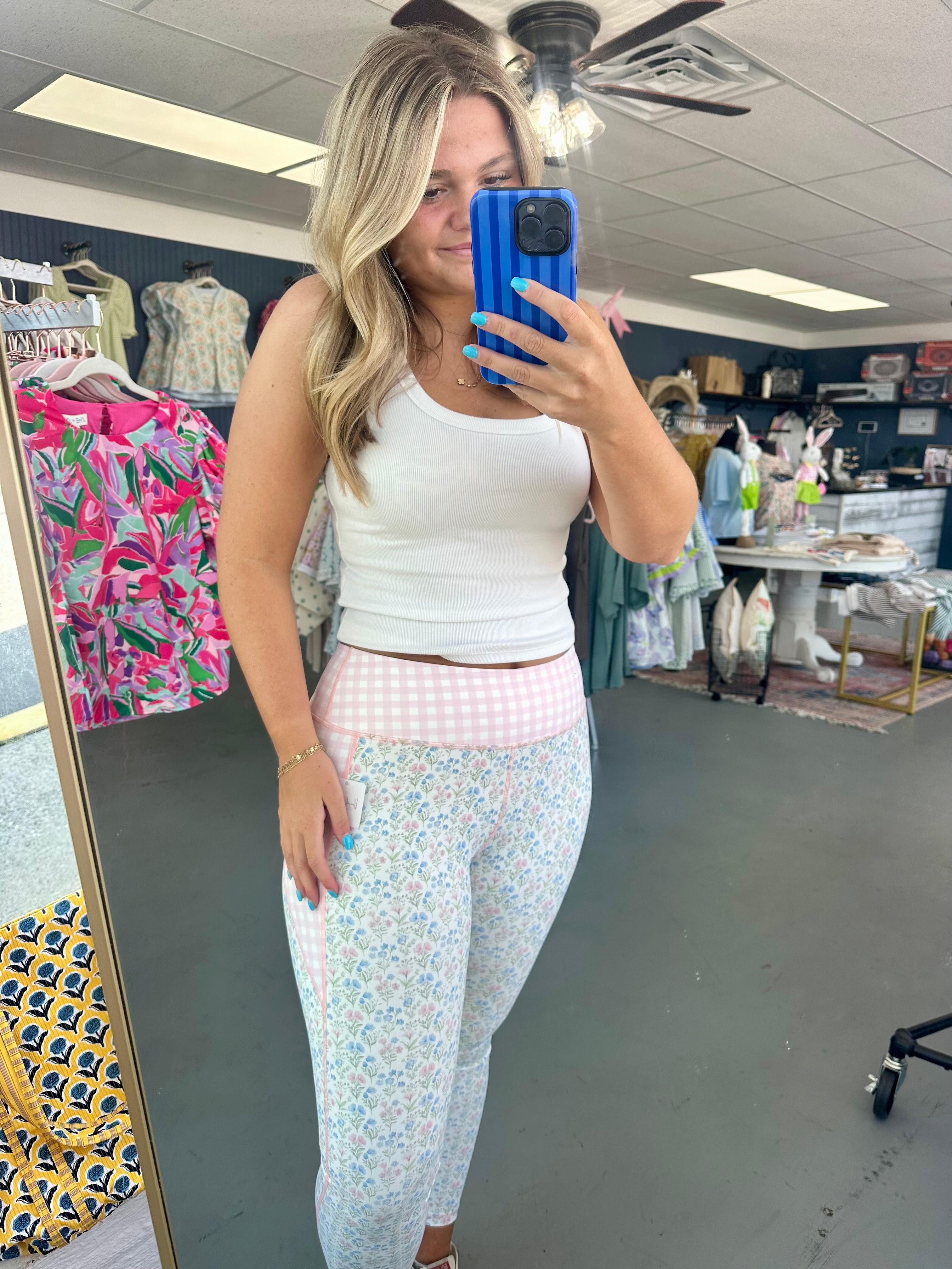 gingham floral leggings