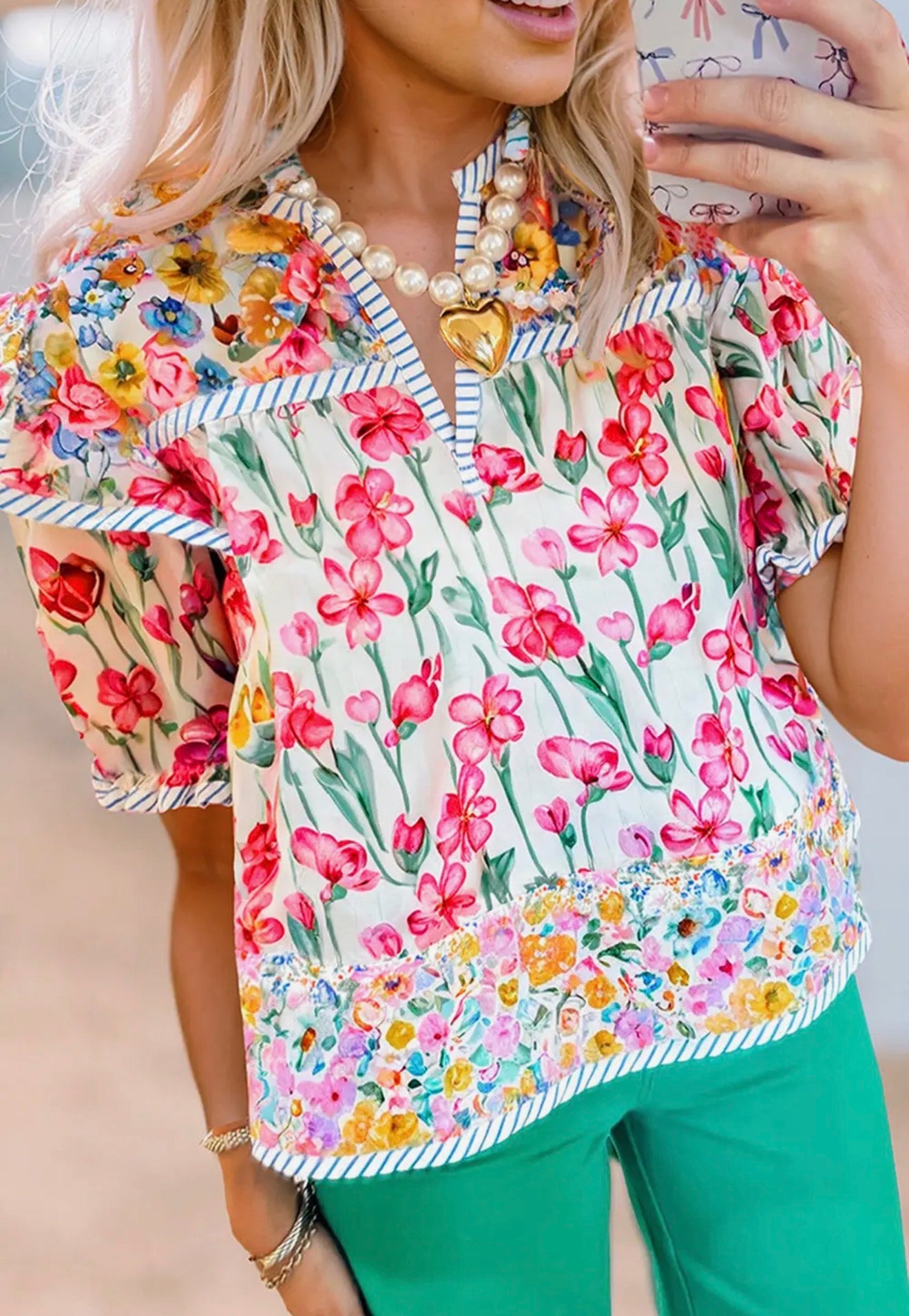 Pink floral stripe top