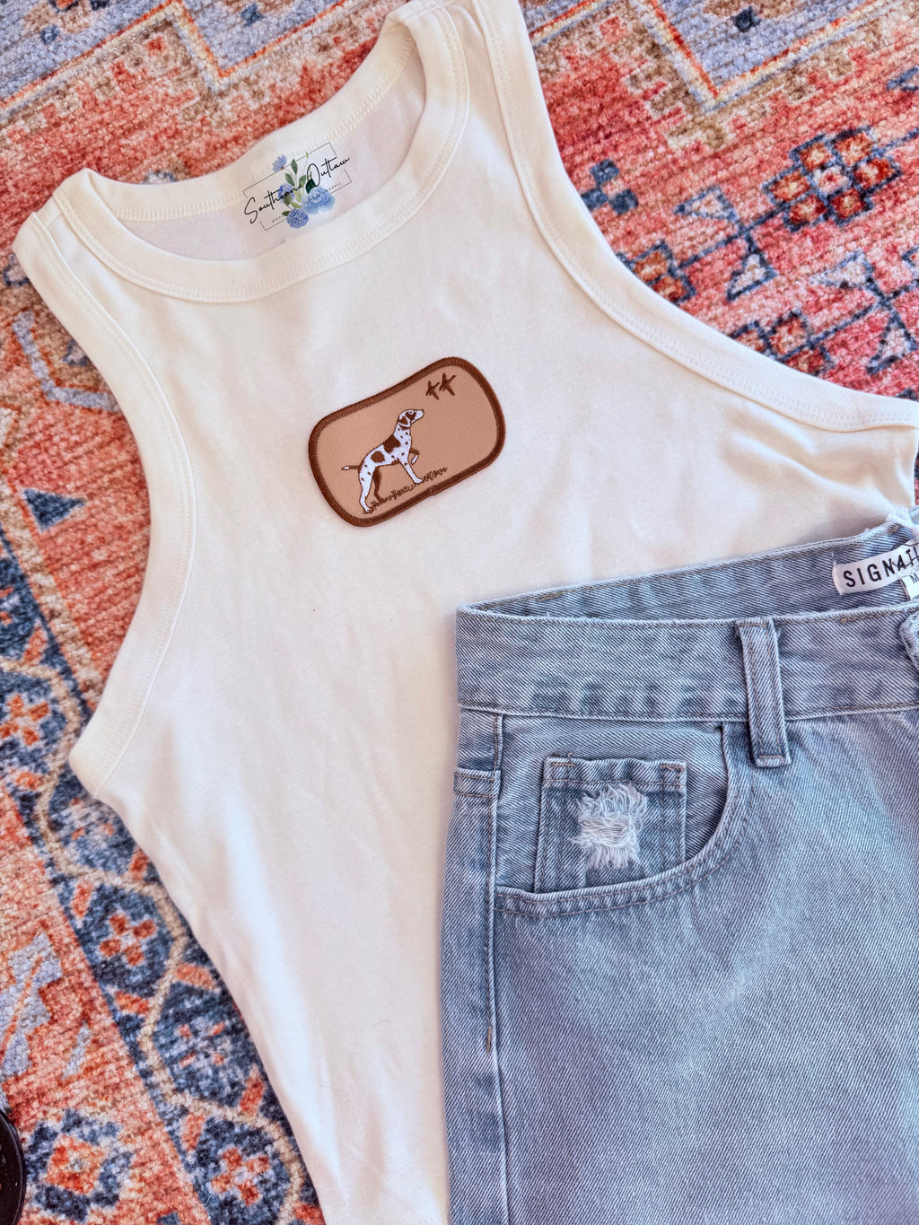 embroidered razorback tank