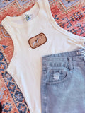 embroidered razorback tank