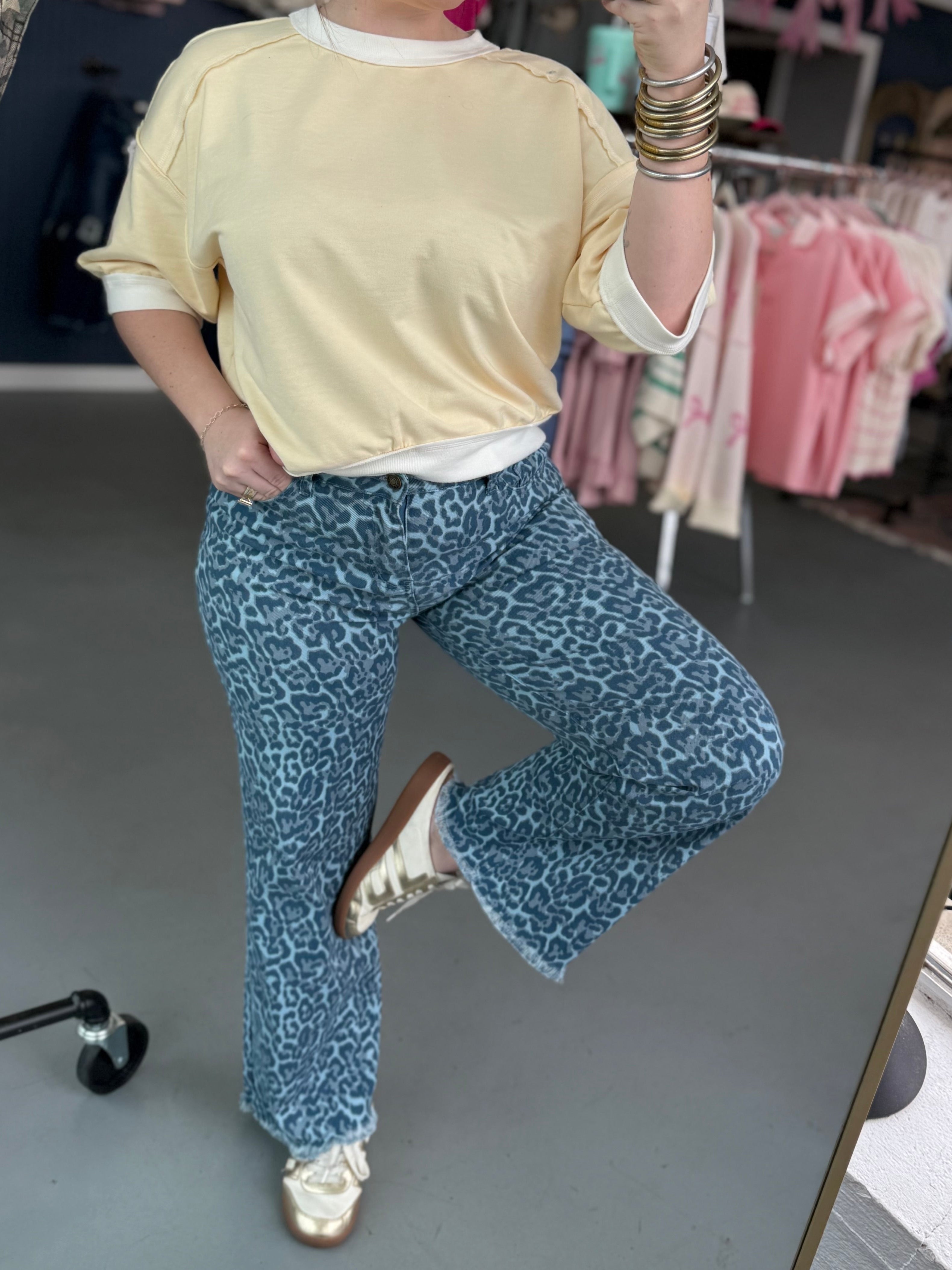 blue denim leopard print