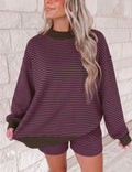 Brown & pink stripe mockneck set 1/2/2/1