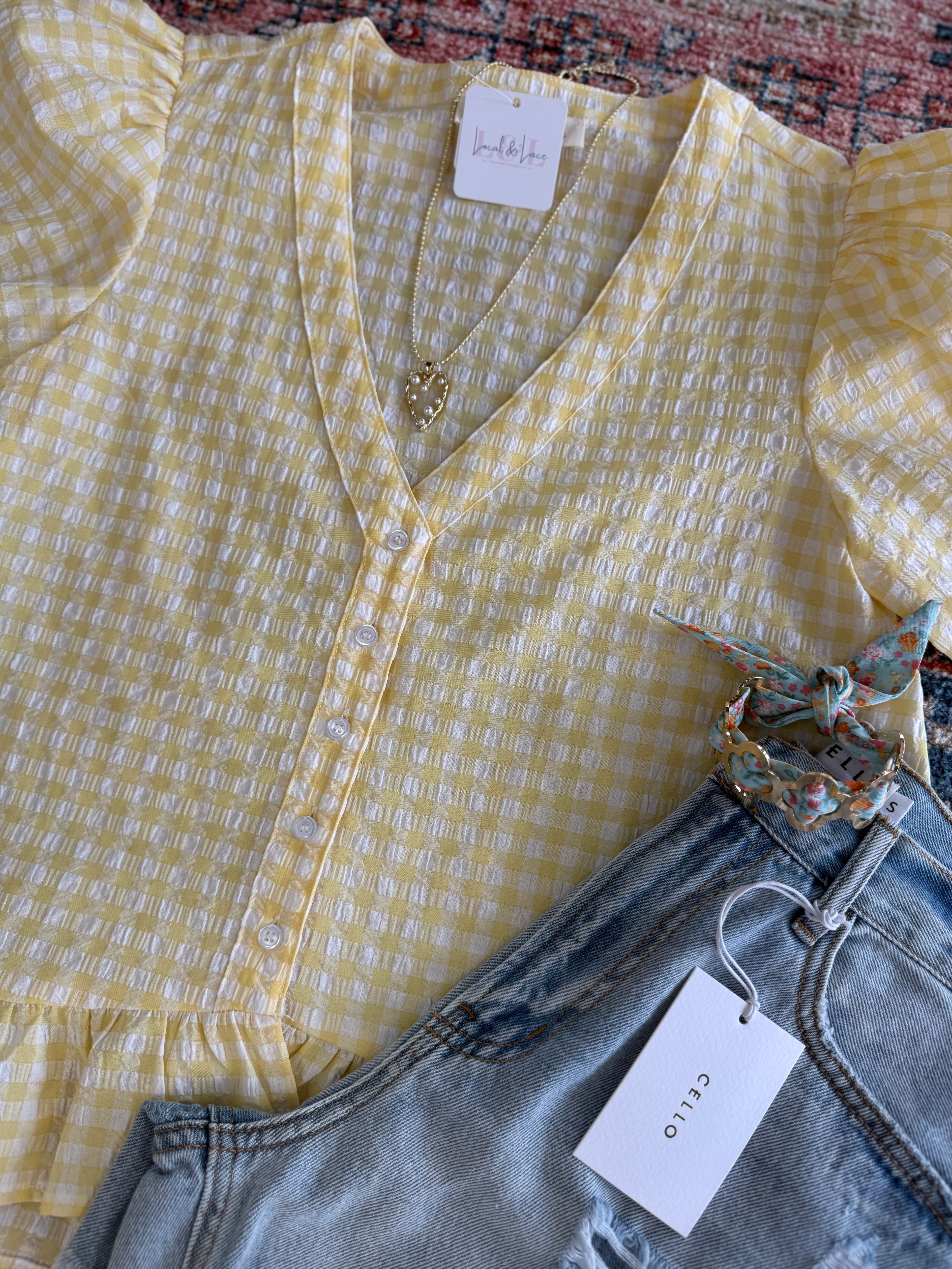 yellow gingham top