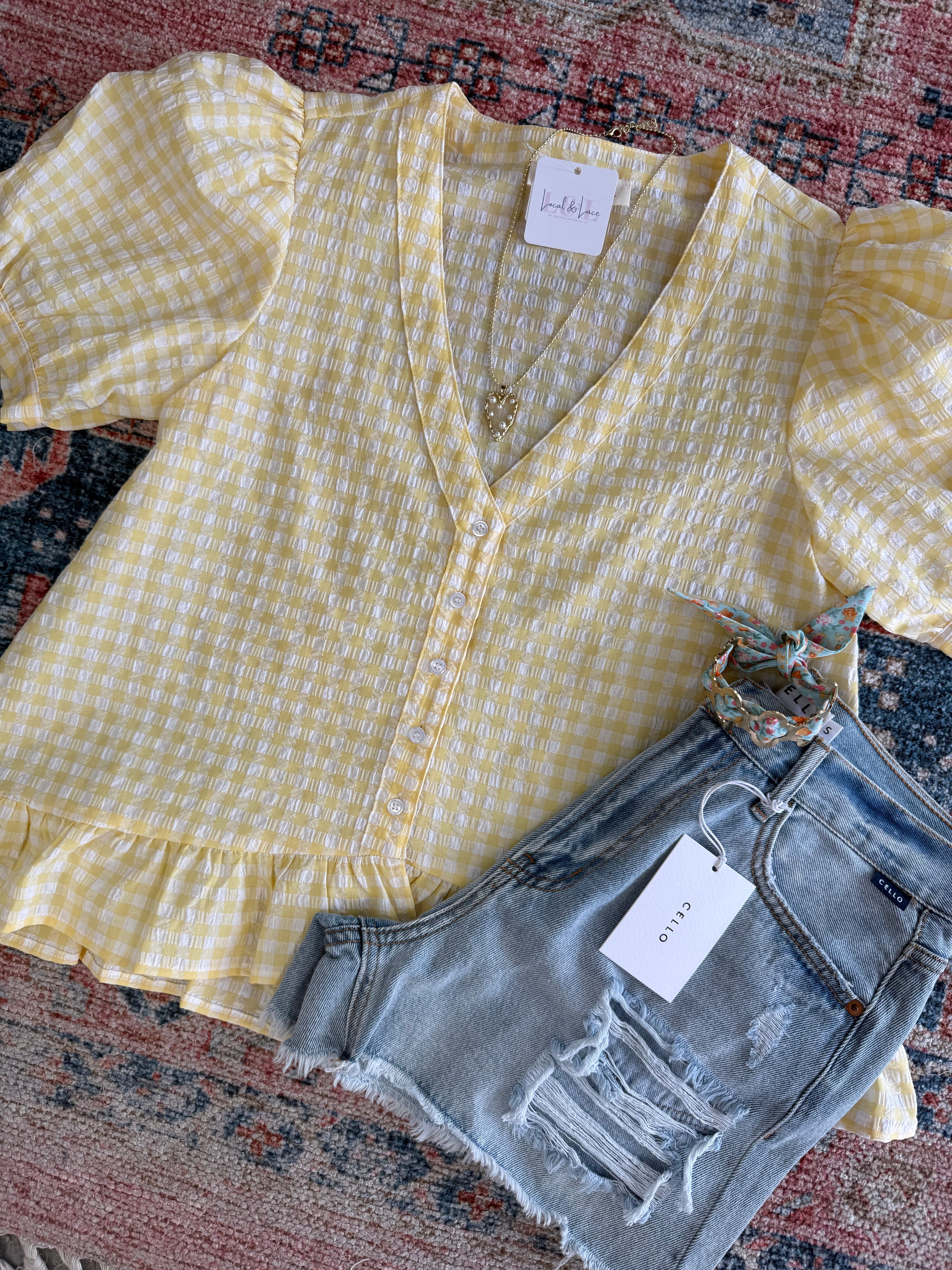 yellow gingham top