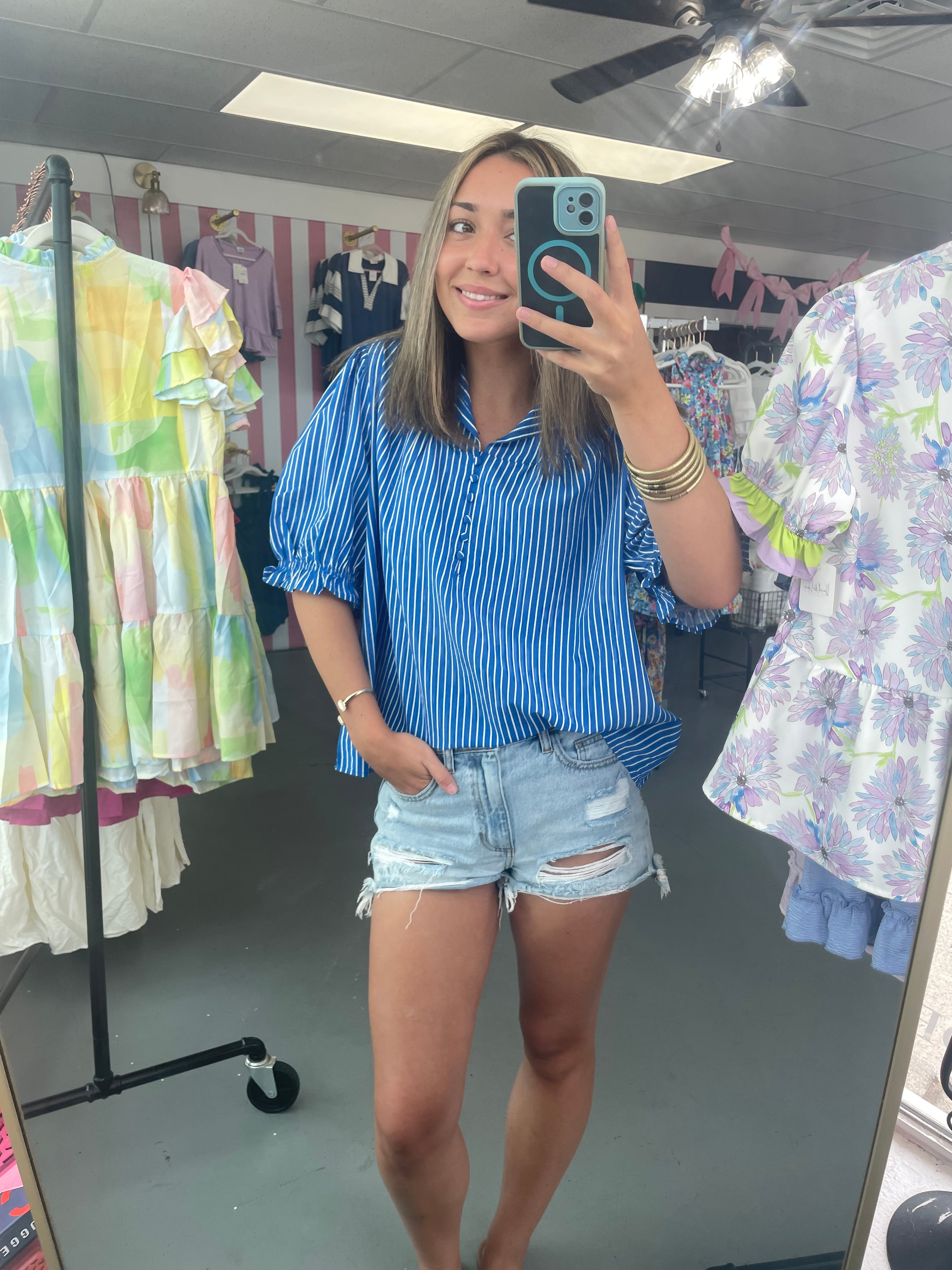blue striped blouse