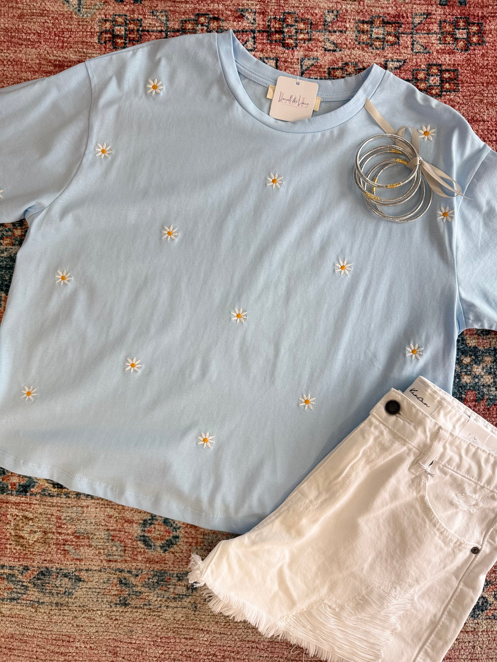 embroidered daisy top