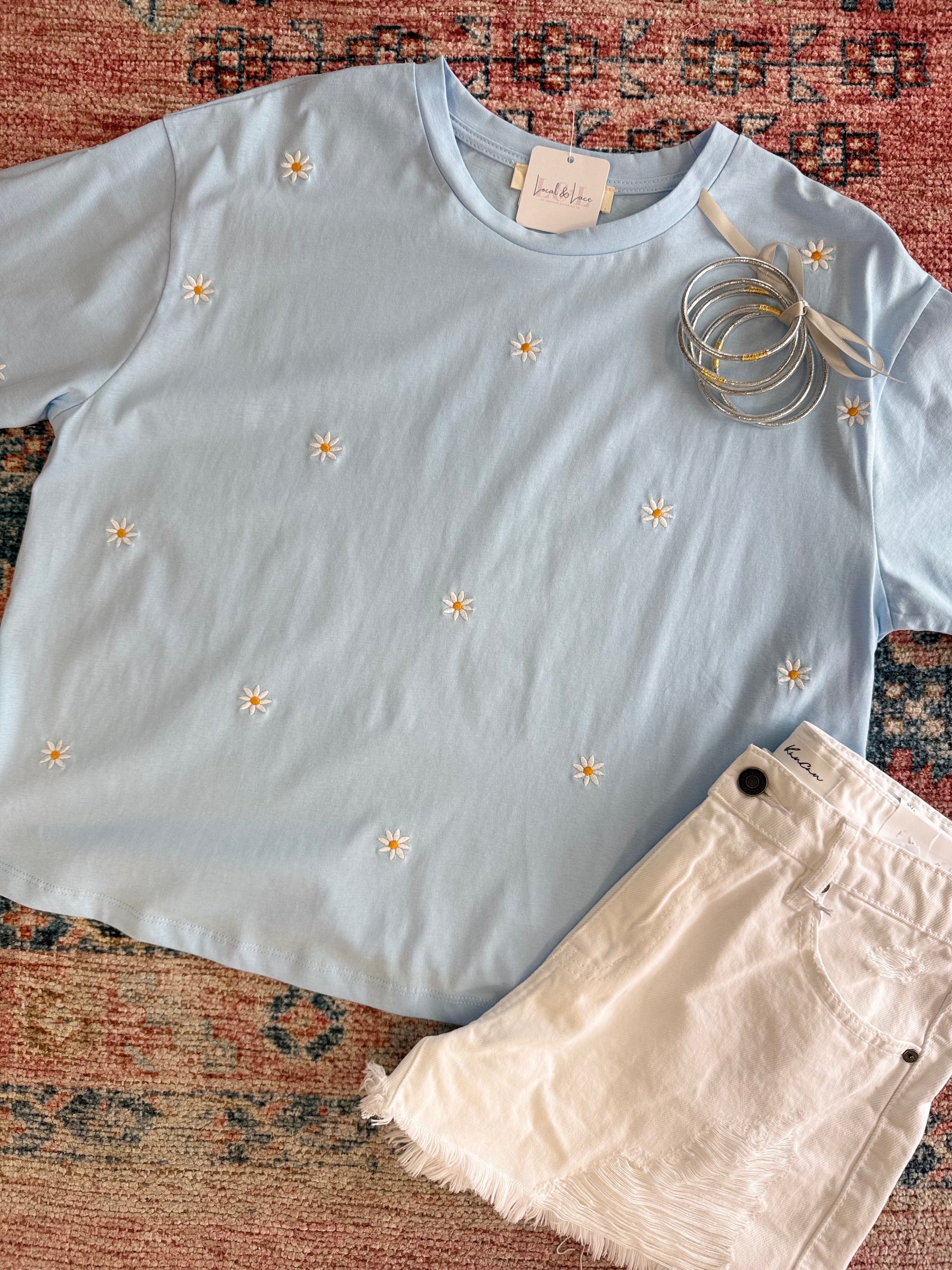 embroidered daisy top