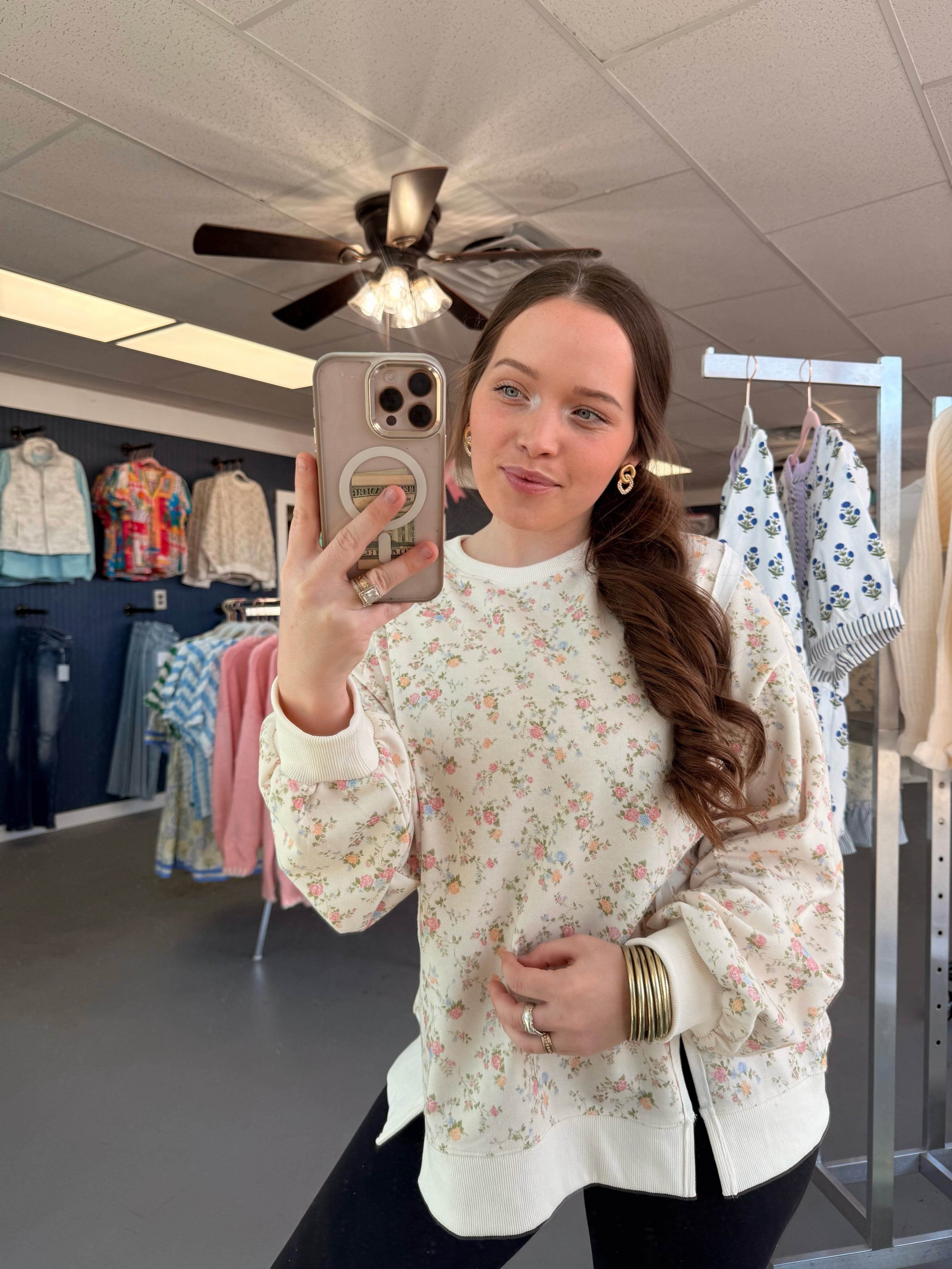 Ivory floral crew