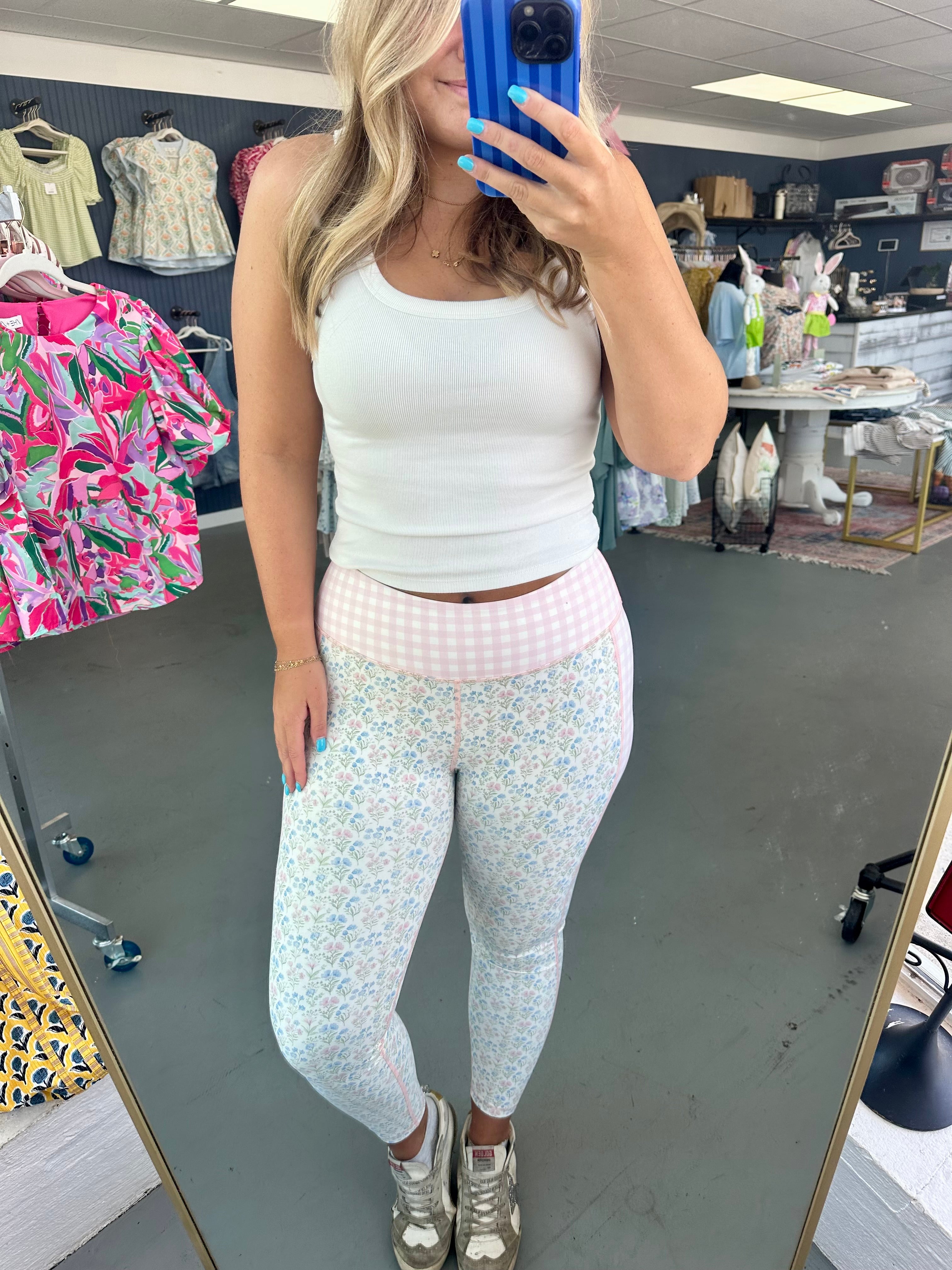 gingham floral leggings