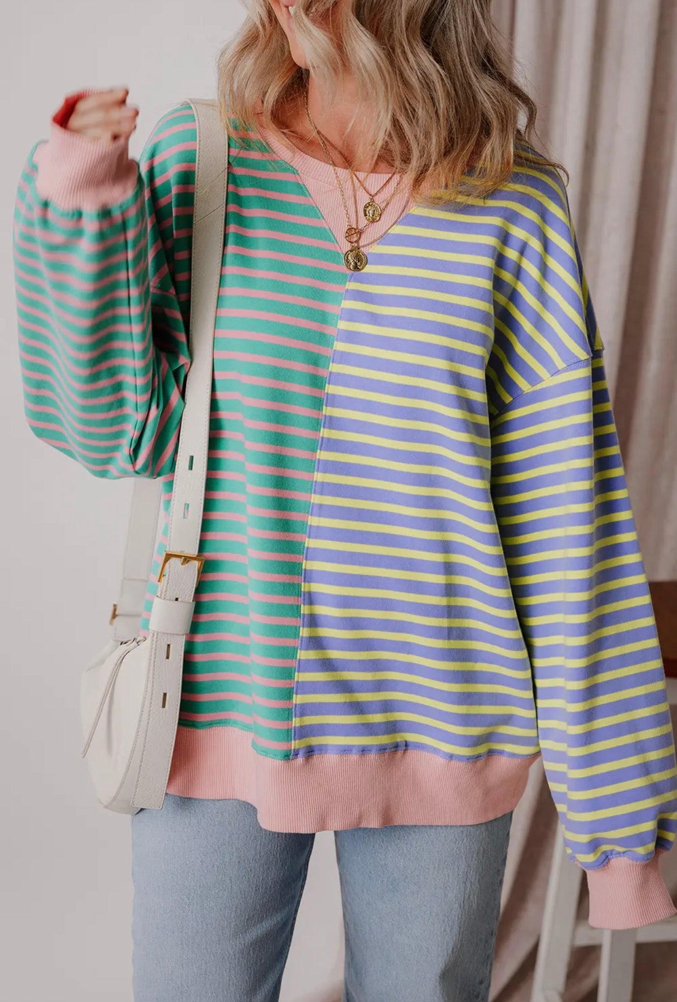 Colorblock oversized pullover