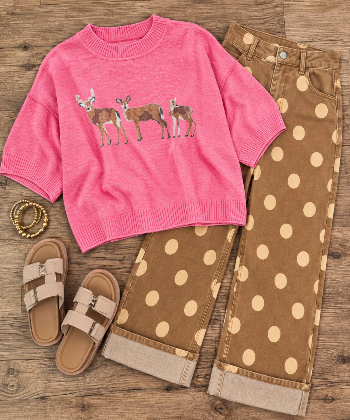 Embroidered deer trio boxy sweater 2/2/2